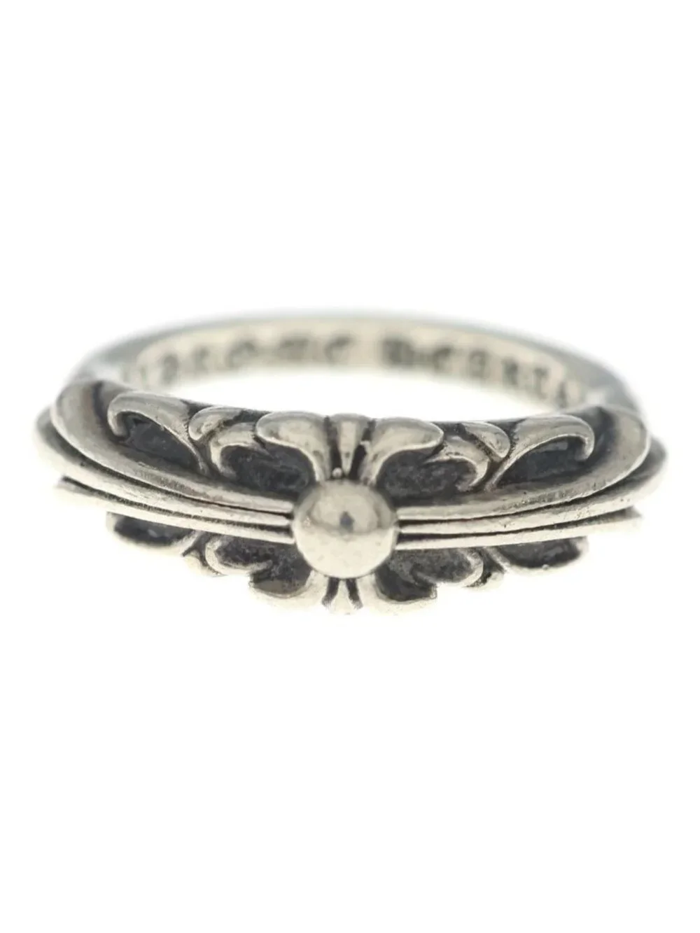 Chrome Hearts Baby Classic Floral Black Sling Silver Ring